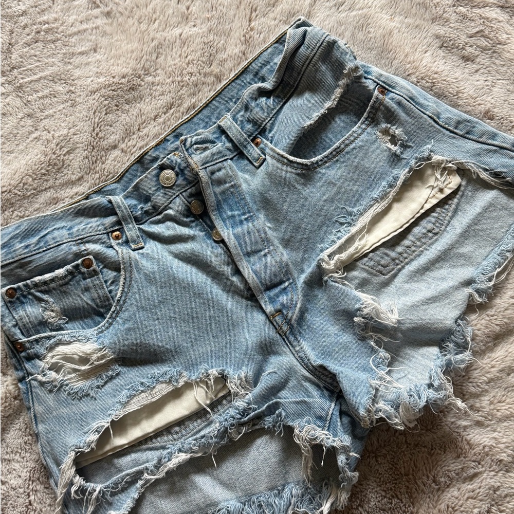 Levi's Light Blue Distressed Jean Shorts
